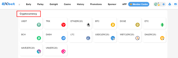 Nạp tiền 8xbet nhanh chóng qua các loại tiền ảo (Cryptocurrency) như Bitcoin, Ethereum