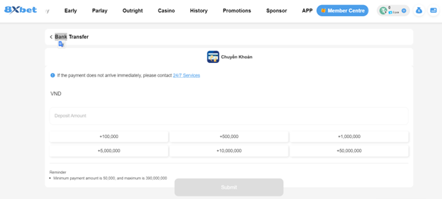 Nạp tiền 8xbet qua chuyển khoản ngân hàng nhanh chóng và an toàn